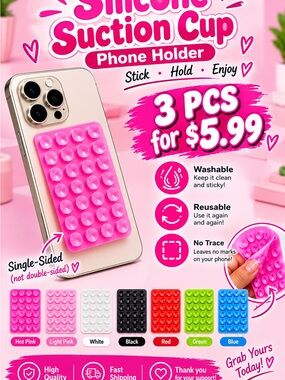 3PCS Silicone Suction Cup Phone Holder – Pink | $5.99 💕